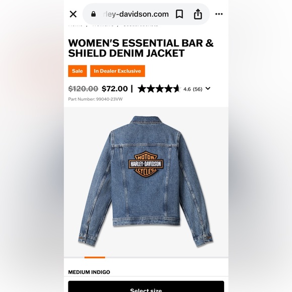 HARLEY DAVIDSON $120 Women's Essential Bar & Shield Denim Jacket - Medium Indigo - Picture 9 of 9